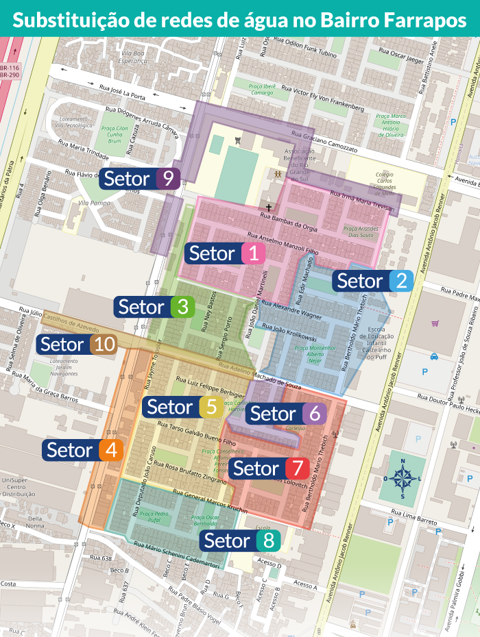 Mapa com regiões do Bairro Farrapos