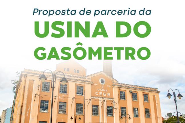 Foto da fachada da Usina do Gasômetro. Texto acima da foto: Proposta de parceria da Usina do Gasômetro