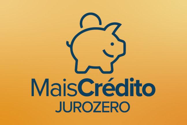 Ilustração de um cofre de porquinho sobre o texto: Mais Crédito Juro Zero