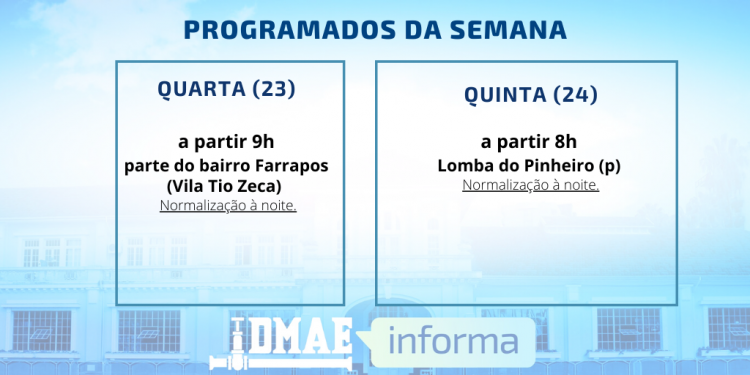 Serviços serão realizados nas zonas Norte e Leste