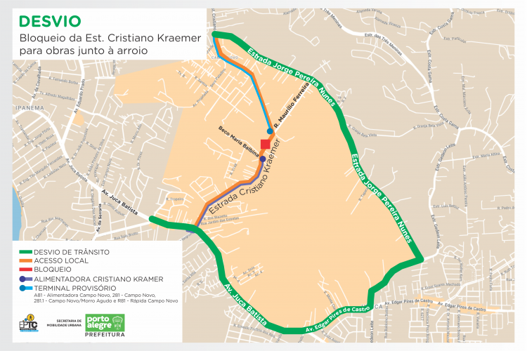 Serviço do Dmae na Estrada Cristiano Kraemer altera transporte e trânsito na região