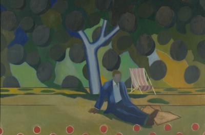 “Man in the park†, óleo sobre tela de 1965 de autoria de Michael Buhler é uma das obras em exposição