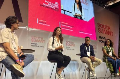 Painel sobre Territórios Inovadores e Impacto Comunitário no Corner Stage do South Summit Brazil 2025