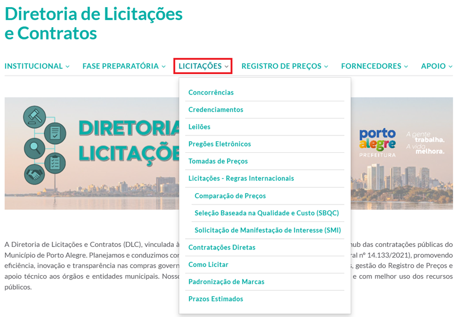 Imagem do portal da Diretoria de Licitações e Contratos