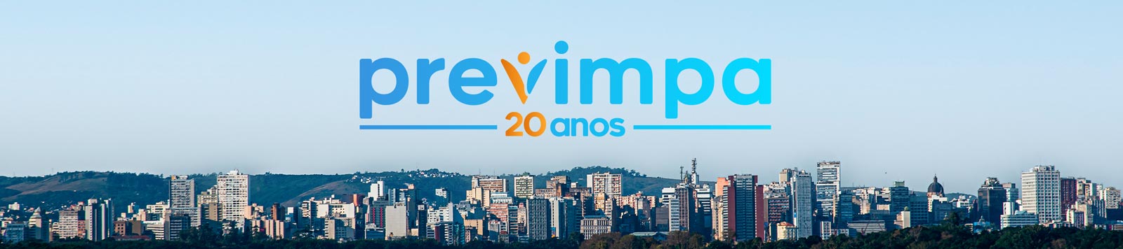 Previmpa 20 anos - Marca sobre vista panorâmica da cidade de Porto Alegre